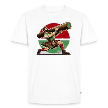 Homme écossais avec tronc en bois - Caber Toss - T-shirt Premium bio Homme - blanc - Devant - Nico (187cm)