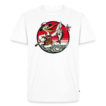 Pêcheur d’oiseaux pélican avec canne à pêche et poisson - T-shirt Premium bio Homme - blanc - Devant - Nico (187cm)