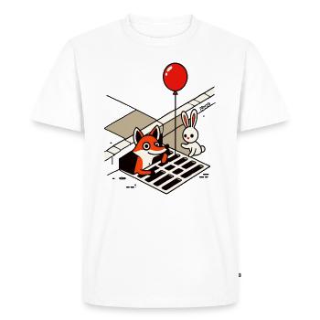 C’est drôle de renard avec ballon et lapin dans le drain - T-shirt Premium bio Homme - blanc - Devant - Nico (187cm)