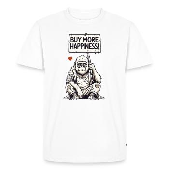 Gorille satirique avec bouclier : Achetez plus de bonheur - T-shirt Premium bio Homme - blanc - Devant - Nico (187cm)