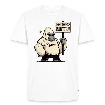 Gorilla Protest with sign: Kebab prices down! - Men's Premium Organic T-Shirt - white - Front - Nico (187cm)
