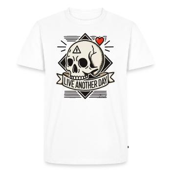 Crâne avec cœur : Vivre un autre jour - T-shirt Premium bio Homme - blanc - Devant - Nico (187cm)
