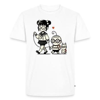 japanese schoolgirl, little brotherwith dog - Men's Premium Organic T-Shirt - white - Front - Nico (187cm)