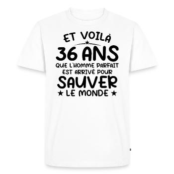 36 ans Cadeau anniversaire 36 ans Homme - T-shirt Premium bio Homme - blanc - Devant - Nico (187cm)