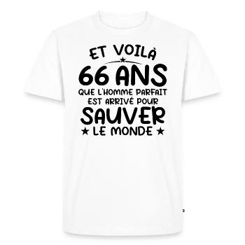 66 ans Cadeau anniversaire 66 ans Homme - T-shirt Premium bio Homme - blanc - Devant - Nico (187cm)