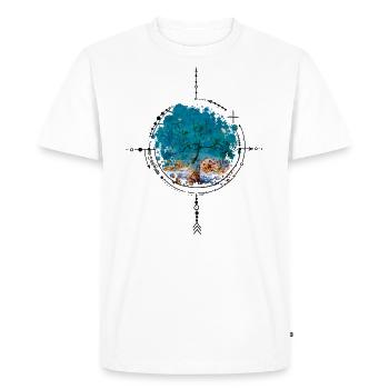Boussole avec réflexion d’arbre - version aquarelle - T-shirt Premium bio Homme - blanc - Devant - Nico (187cm)