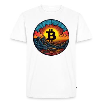 Logo Bitcoin, symbole, lever du soleil, vacances, soleil - T-shirt Premium bio Homme - blanc - Devant - Nico (187cm)