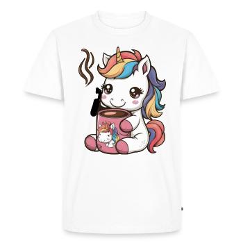 Licorne kawaii buvant du cacao - T-shirt Premium bio Homme - blanc - Devant - Nico (187cm)