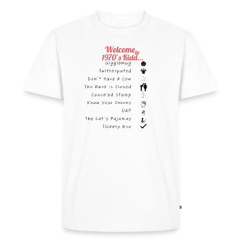 Old School Slangs of 1970's Design - Men's Premium Organic T-Shirt - white - Front - Nico (187cm)