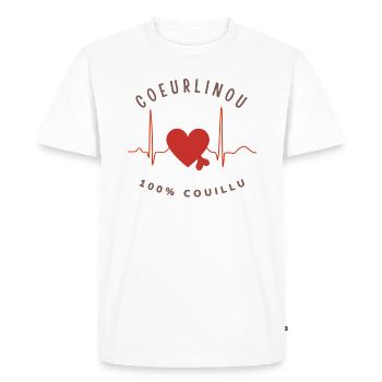 Coeurlinou 100% couillu courageux audacieux - T-shirt Premium bio Homme - blanc - Devant - Nico (187cm)