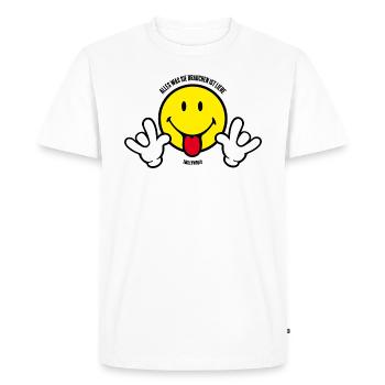 SmileyWorld - Tout ce dont vous avez besoin, c’est d’amour - T-shirt Premium bio Homme - blanc - Devant - Nico (187cm)