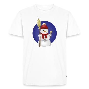 Dessin joyeux d’un bonhomme de neige avec un chapeau rouge - T-shirt Premium bio Homme - blanc - Devant - Nico (187cm)