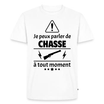 Je peux parler de chasse, chasseur, cadeau noël - T-shirt Premium bio Homme - blanc - Devant - Nico (187cm)