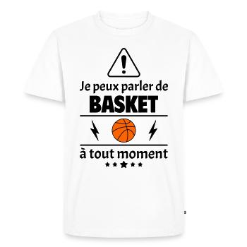 Je peux parler de basket, basketteur, cadeau noël - T-shirt Premium bio Homme - blanc - Devant - Nico (187cm)