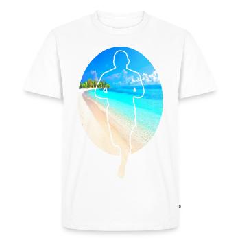 Coureur et mer sur la plage, empreintes de pas dans le sable - T-shirt Premium bio Homme - blanc - Devant - Nico (187cm)