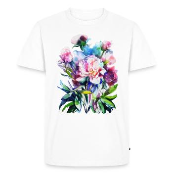 Watercolor PEONIES Flowers flower peony - Men's Premium Organic T-Shirt - white - Front - Nico (187cm)