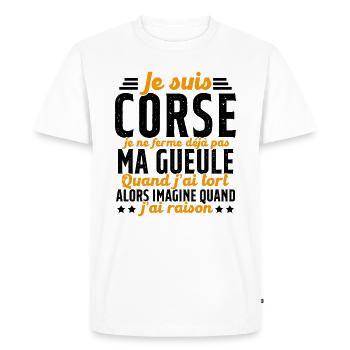 Corse je ne ferme pas ma gueule cadeau humour - T-shirt Premium bio Homme - blanc - Devant - Nico (187cm)