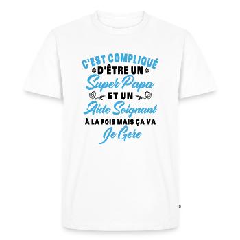 Un super papa et un aide soignant - T-shirt Premium bio Homme - blanc - Devant - Nico (187cm)