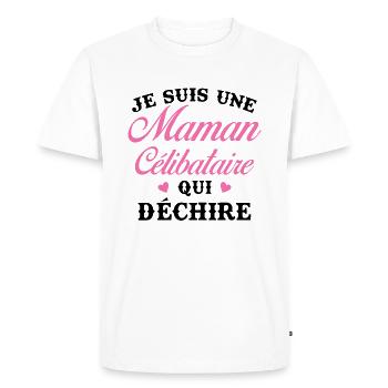Femme Maman célibataire qui déchire - T-shirt Premium bio Homme - blanc - Devant - Nico (187cm)