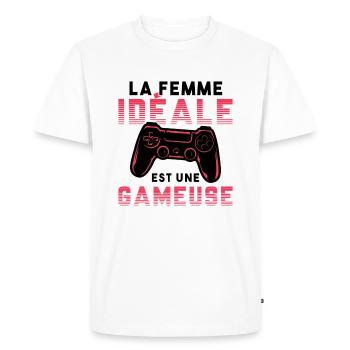 La femme idéale est une gameuse cadeau geek humour - T-shirt Premium bio Homme - blanc - Devant - Nico (187cm)