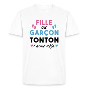 Fille ou Garçon Annonce Bébé Tonton T'aime Déjà - T-shirt Premium bio Homme - blanc - Devant - Nico (187cm)