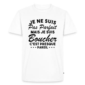 Je Ne Suis Pas Parfaite Mais Je Suis Boucher - T-shirt Premium bio Homme - blanc - Devant - Nico (187cm)