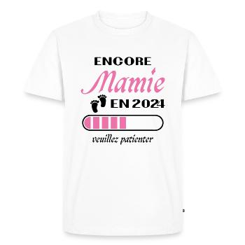 Encore Mamie 2024 Cadeau Future Grand Mère - T-shirt Premium bio Homme - blanc - Devant - Nico (187cm)