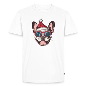 Buldog Français Chien Noël Drôle - T-shirt Premium bio Homme - blanc - Devant - Nico (187cm)