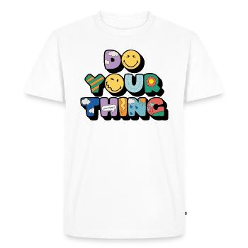 SmileyWorld Do Your Thing Lettres Colorées - T-shirt Premium bio Homme - blanc - Devant - Nico (187cm)