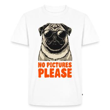 Carlin avec des lunettes de soleil - Pas de photos s’il vous plaît - Confidentialité - T-shirt Premium bio Homme - blanc - Devant - Nico (187cm)