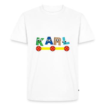 Karl T-Shirt Nom Prénom Enfant Cadeau - T-shirt Premium bio Homme - blanc - Devant - Nico (187cm)