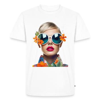 Fashionable young woman with big sunglasses - Men's Premium Organic T-Shirt - white - Front - Nico (187cm)