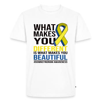 Different Beautiful Down Syndrome Awareness - Men's Premium Organic T-Shirt - white - Front - Nico (187cm)