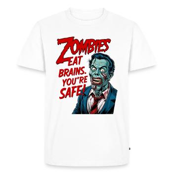 Zombies Eat Brains - Funny Zombie Saying - Men's Premium Organic T-Shirt - white - Front - Nico (187cm)