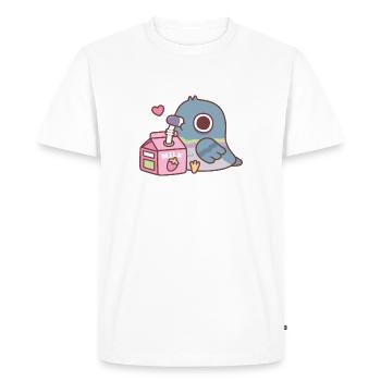 Cute Pigeon Loves Drinking Strawberry Milk - Men's Premium Organic T-Shirt - white - Front - Nico (187cm)