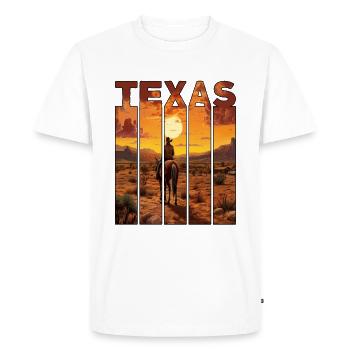 Balades à cheval à motif Texas dans le coucher du soleil - T-shirt Premium bio Homme - blanc - Devant - Nico (187cm)