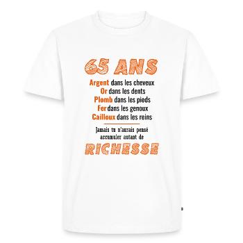 65 Ans Anniversaire Drôle Idée Cadeau - T-shirt Premium bio Homme - blanc - Devant - Nico (187cm)