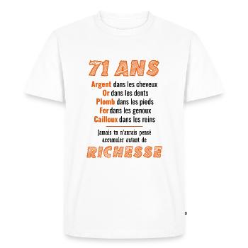 71 Year Old Birthday Funny Gift Idea - Men's Premium Organic T-Shirt - white - Front - Nico (187cm)