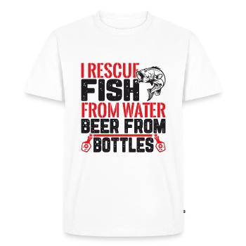 Je sauve le poisson de l’eau Bière des bouteilles - T-shirt Premium bio Homme - blanc - Devant - Nico (187cm)