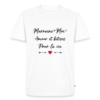 Filleule Amour et bêtises pour la vie marraine - T-shirt Premium bio Homme - blanc - Devant - Nico (187cm)