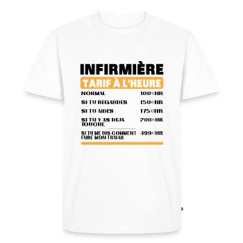 Infirmière Tarif à L'heure idée Cadeau Humour - T-shirt Premium bio Homme - blanc - Devant - Nico (187cm)