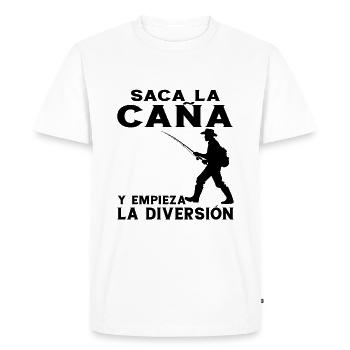 Le pêcheur sort la canne et le plaisir commence - T-shirt Premium bio Homme - blanc - Devant - Nico (187cm)