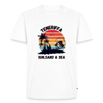 Tenerife - Soleil, Sable et Mer - T-shirt Premium bio Homme - blanc - Devant - Nico (187cm)