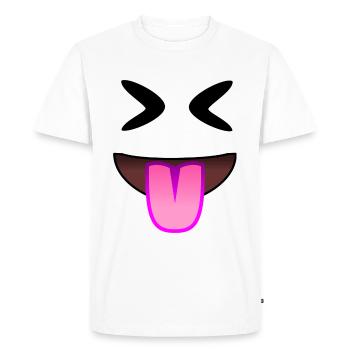 La langue rose montre des rires et des railleries méchants - T-shirt Premium bio Homme - blanc - Devant - Nico (187cm)