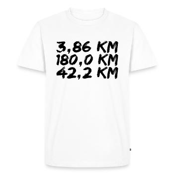 3,6 km 180 km 42,2 km Triathlon Ultra Fitnesstendance - T-shirt Premium bio Homme - blanc - Devant - Nico (187cm)