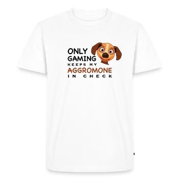 Drôle, Le jeu garde l’aggromone à distance, Anglais - T-shirt Premium bio Homme - blanc - Devant - Nico (187cm)