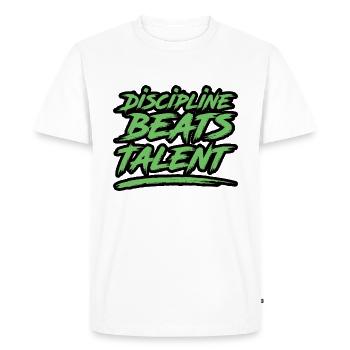 Discipline Beats Talent - Men's Premium Organic T-Shirt - white - Front - Nico (187cm)