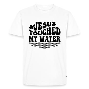 Jésus a touché mon eau - Jésus-Christ - T-shirt Premium bio Homme - blanc - Devant - Nico (187cm)
