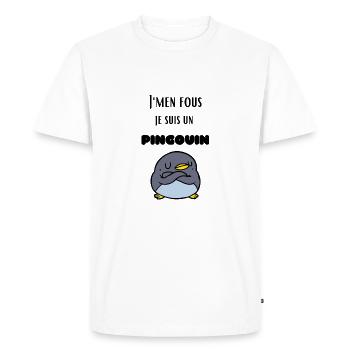 J'men fous je suis un pingouin ! Cadeau humour - T-shirt Premium bio Homme - blanc - Devant - Nico (187cm)