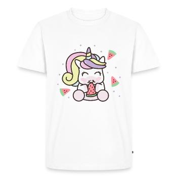Kawaii Watermelon Unicorn Summer Fruit Melons - Men's Premium Organic T-Shirt - white - Front - Nico (187cm)